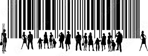 group of people in front a barecode