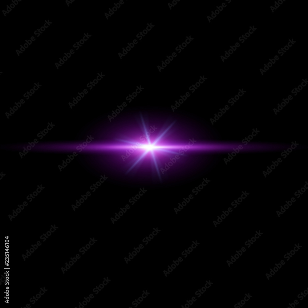  Isolated realistic lens flare visual effect on black night background. Space star. 
