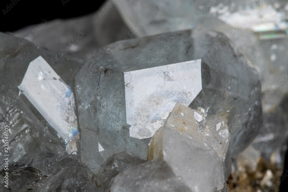 Macro mineral stone Aquamarine on a black background Macro mineral stone Aquamarine on a black background