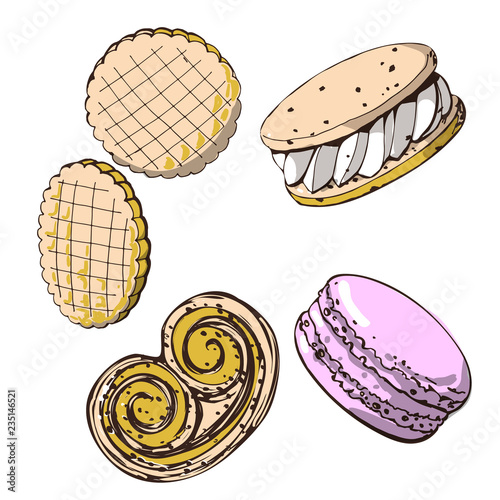 Hand drawn sketch with french dessert petit fours