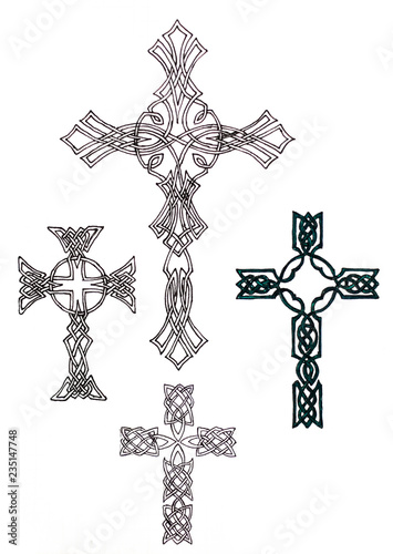 Drawing of a Christian cross in the form of patterns