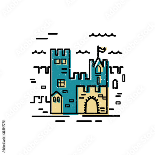 Castle logo design. Flat and line style vector illustration. Travel concept. Kingdon symbol. Vector label for company.