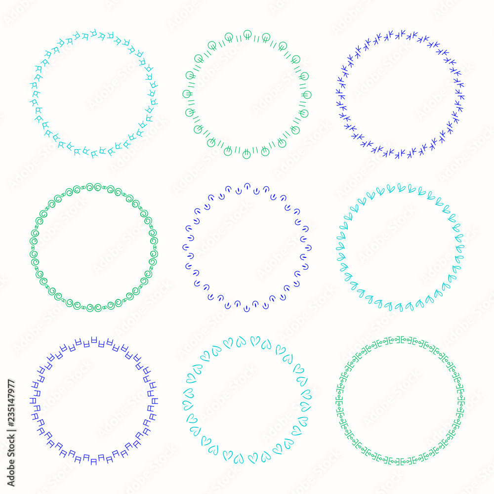 Collection of vector graphic circle frames. Wreaths for design Collection of vector graphic circle frames. Wreaths for design