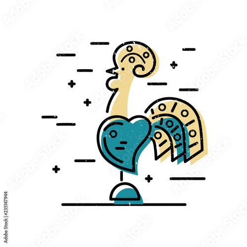 Rooster logo design. Flat and line style vector illustration. Portuguese traditional rooster.