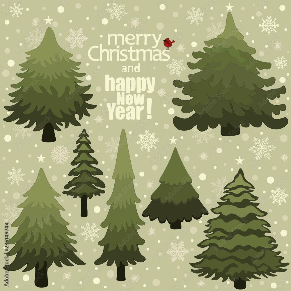 Christmas card with stylized Christmas trees