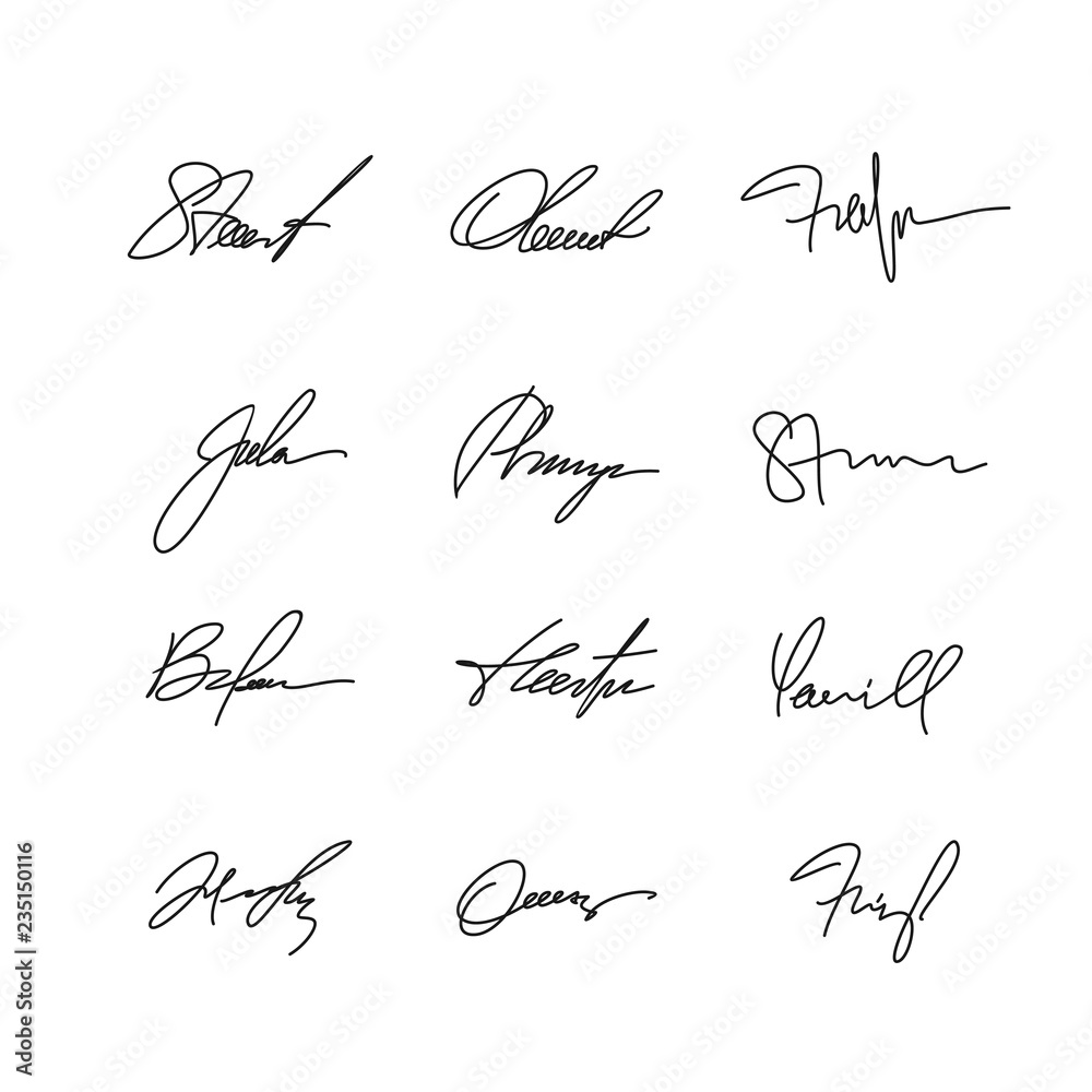 Collection of vector signatures. Samples handwritten autographs. Vector ...