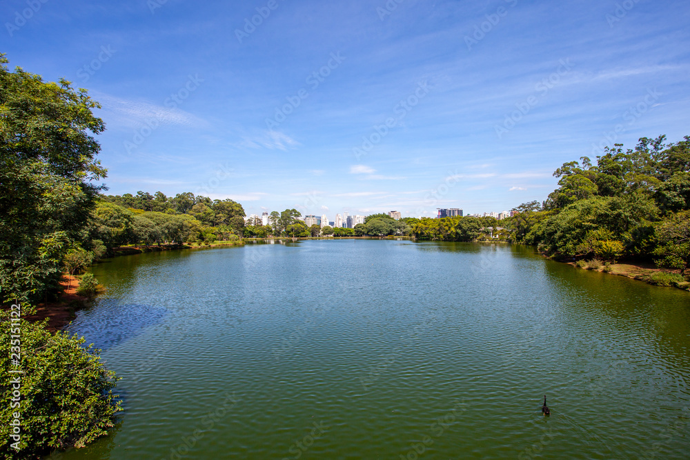 Amazing view of Sao Paulo city from Ibirapuera Park , Brazil. The Ibirapuera is one of Latin America largest city parks. Amazing view of Sao Paulo city from Ibirapuera Park , Brazil. The Ibirapuera is one of Latin America largest city parks.