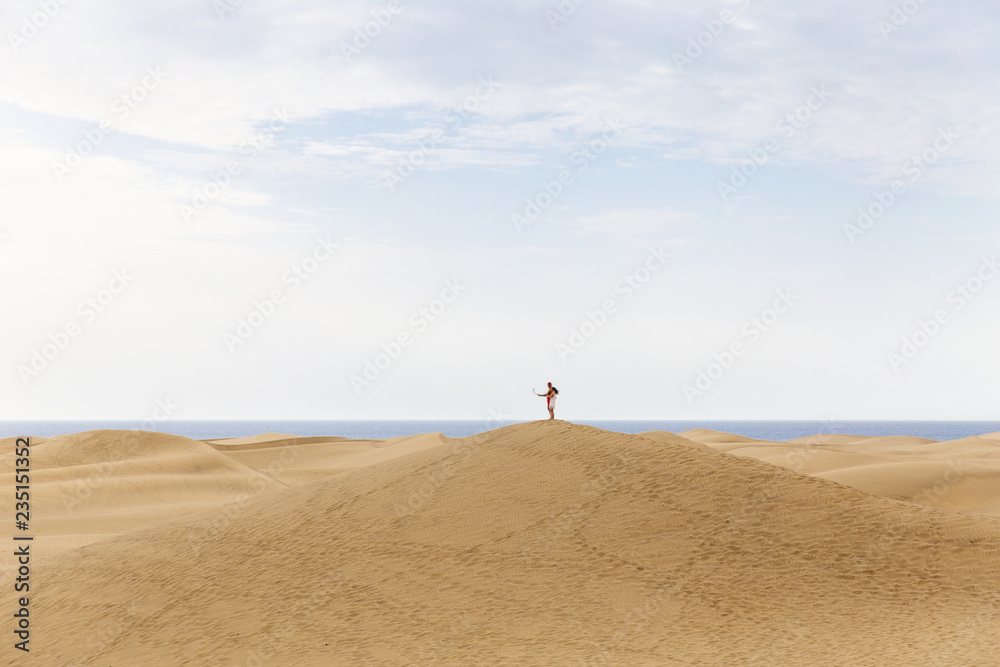 Desert, sand dunes with footprints. Canary islands, Maspalomas.