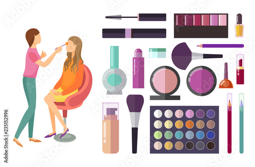 Visage and Makeup Making Beauty Cosmetics Vector