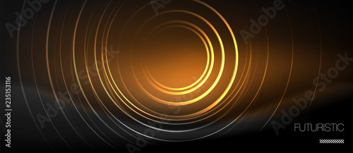 Dark abstract background with glowing neon circles