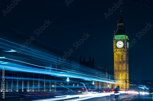 London Big Ben At Night Light Trails