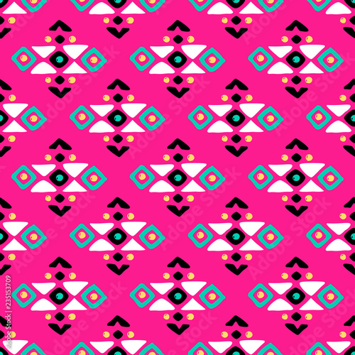 Aztec style seamless geometry pattern with tribal ornament. Ornamental ethnic background collection. Use for fabric prints, surface textures, cloth design, wrapping. EPS 10 vector illustration.