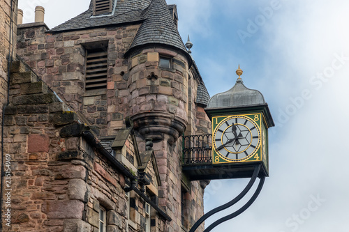 Canongate Tolbooth with clock along Royal Mile in Edinburgh, Scotland photo