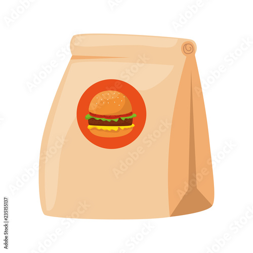 fast food paper bag with hamburger
