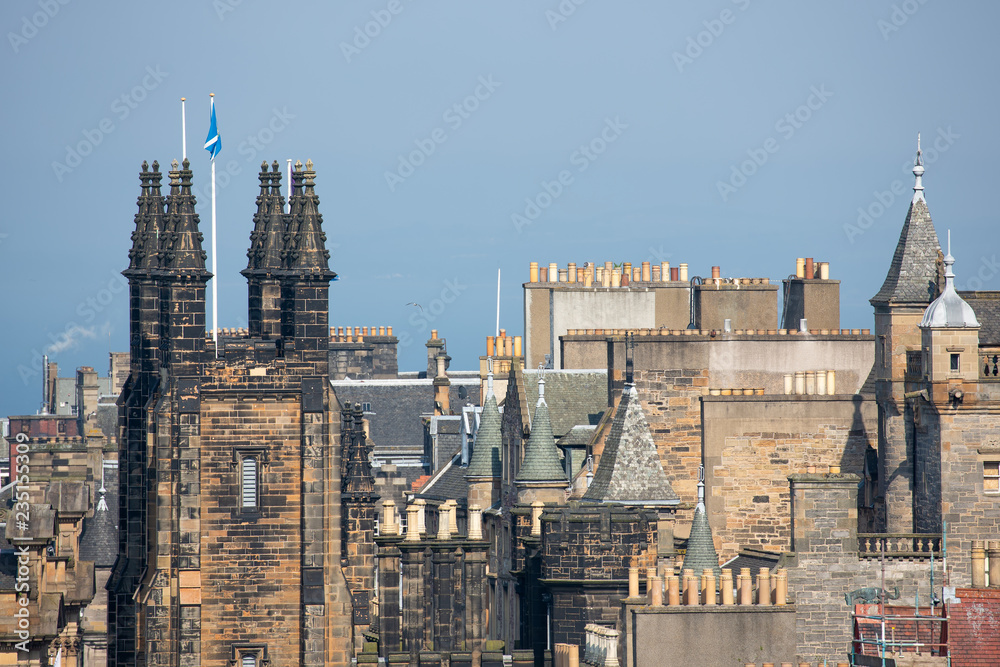 View from Scottish Edinburgh castle at skyline old medieval city