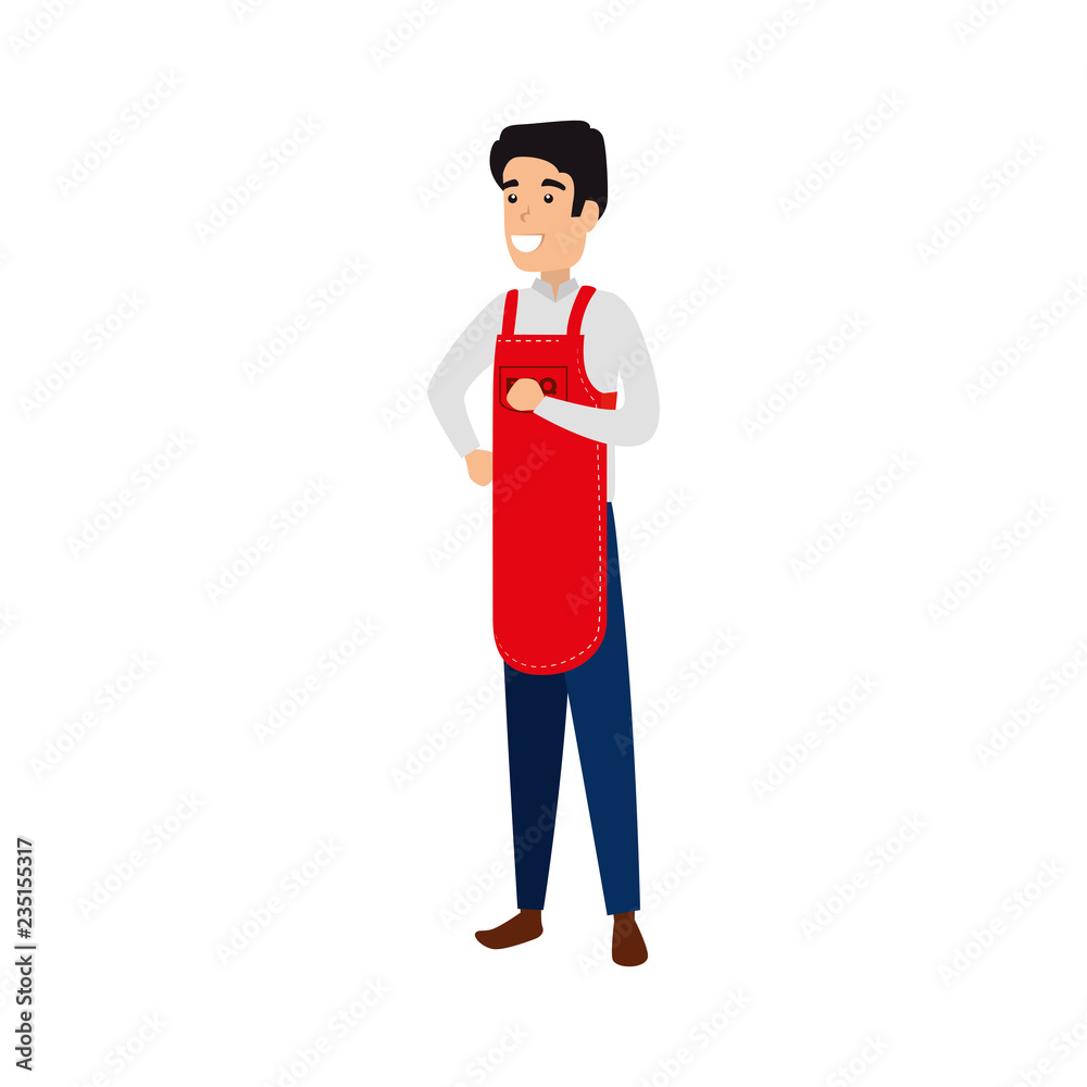 man with bbq apron character