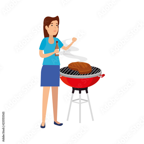 woman cooking in bbq grill