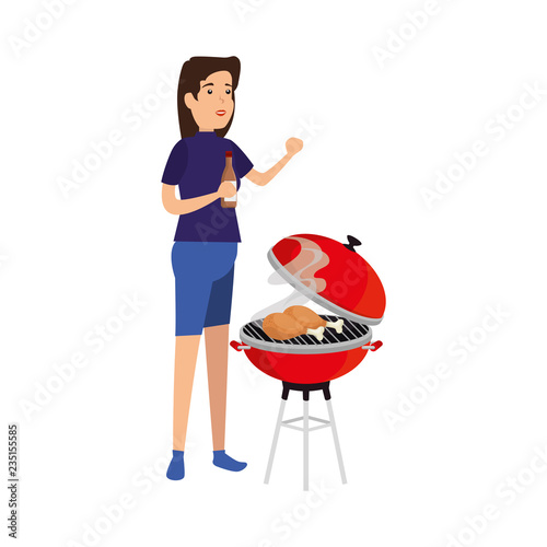 woman cooking in bbq grill