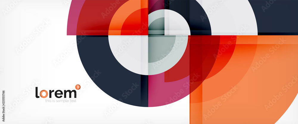 Modern geometric circles abstract background, colorful round shapes with shadow effects