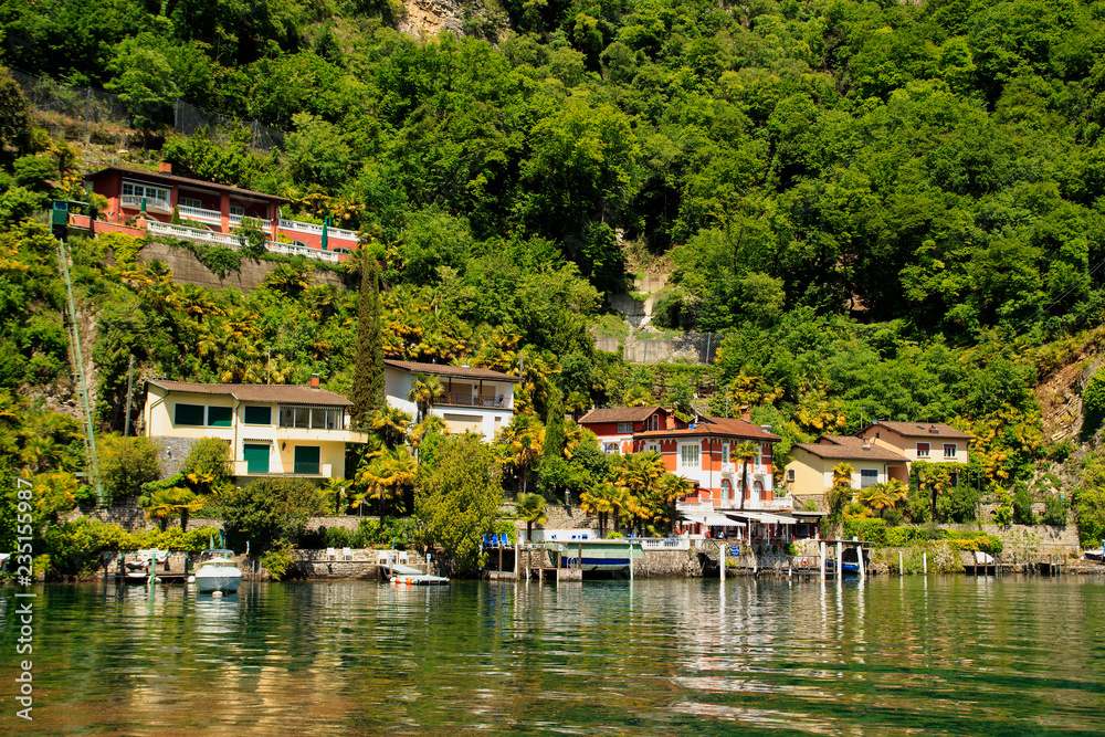 waterfront view village on Lake Lugano. Switzerland