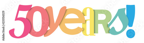 50 YEARS colorful overlapping letters icon