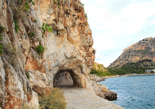 Coastline by the sea of Nafplio town in Greece