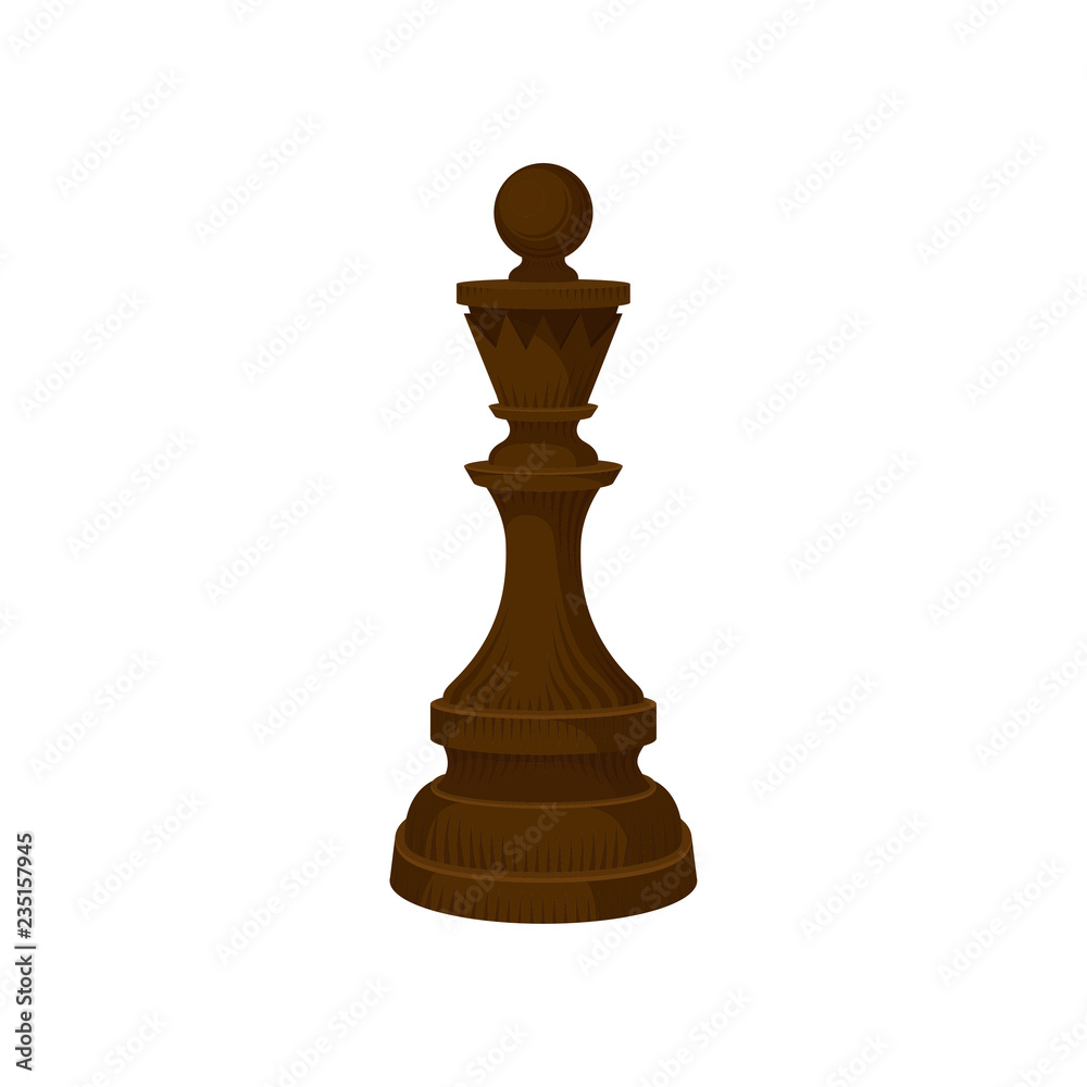 Brown wooden chess piece - king. Small figure of strategic board game. Leisure theme. Flat vector icon Brown wooden chess piece - king. Small figure of strategic board game. Leisure theme. Flat vector icon