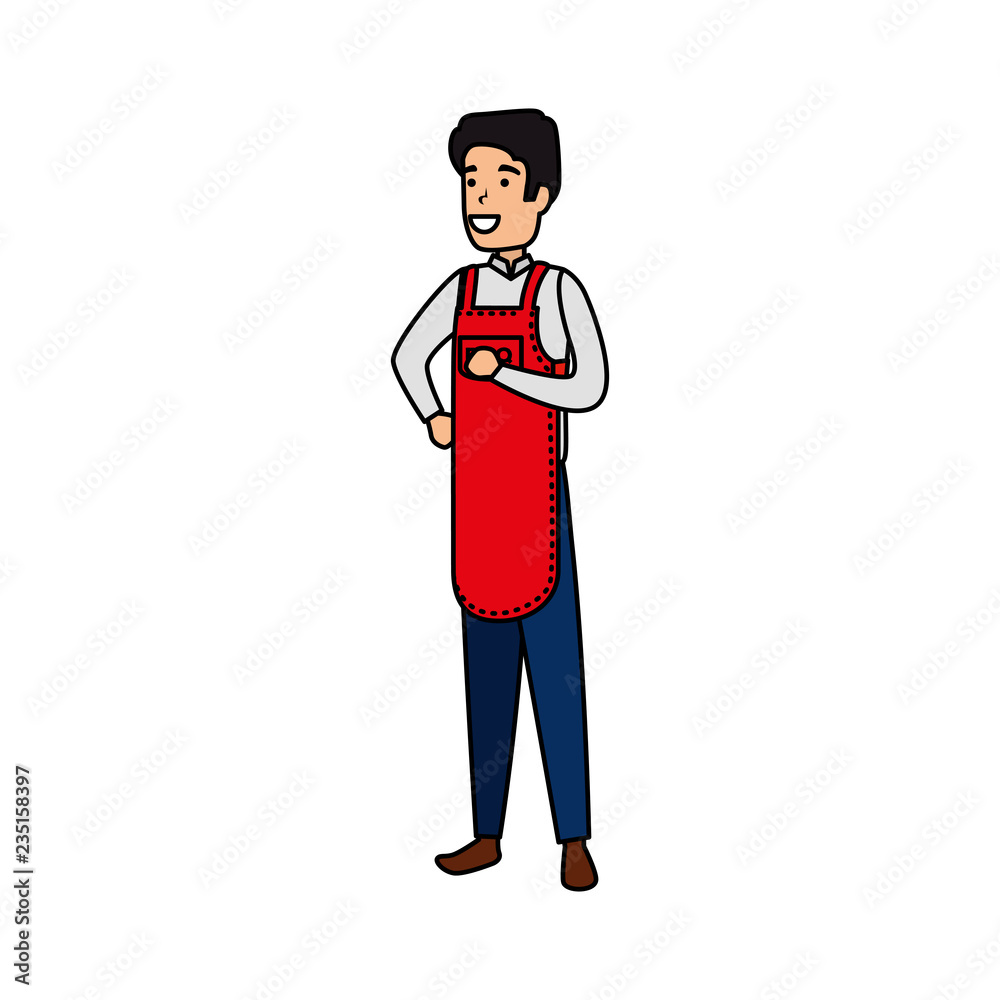 man with bbq apron character man with bbq apron character