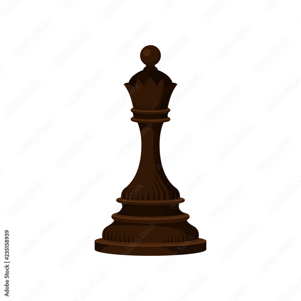 Dark brown chess piece - queen. Small wooden figure. Strategic board game. Flat vector icon Dark brown chess piece - queen. Small wooden figure. Strategic board game. Flat vector icon