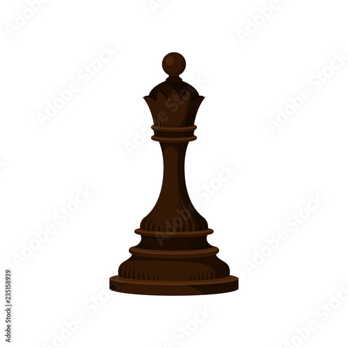 Dark brown chess piece - queen. Small wooden figure. Strategic board game. Flat vector icon © Happypictures
