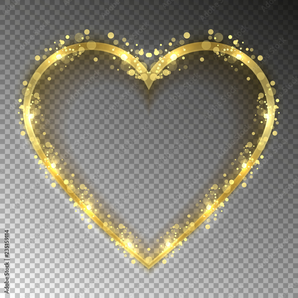 Gold heart frame isolated on transparent background Stock Vector