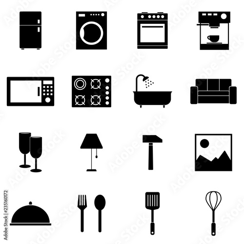 Kitchen and cooking icons white. Vector illustration