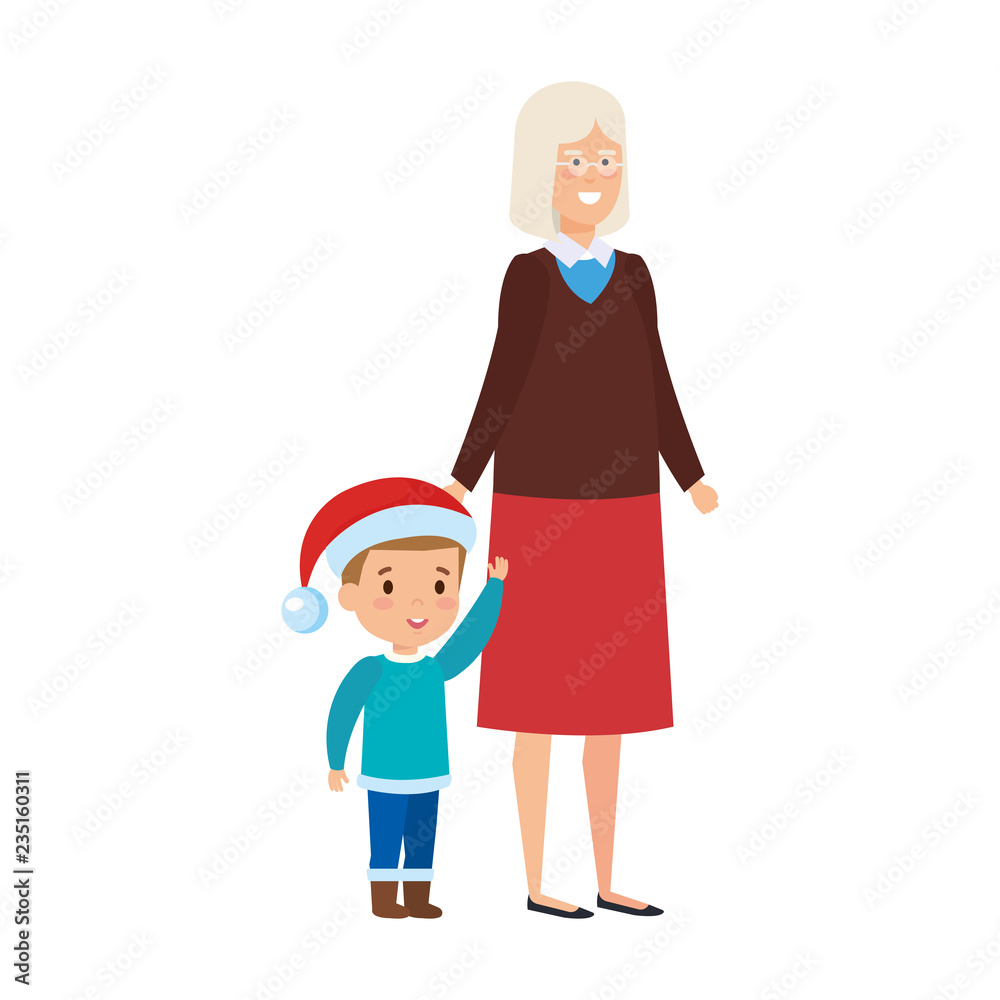 grandmother and grandson with december clothes