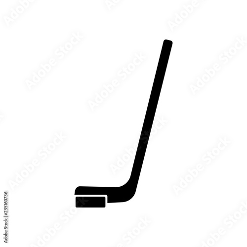 Hockey stick and puck monochrome icon. Hokey puck stick isolated, sport ice icon, game equipment, goal or competition, leisure and activity vector illustration