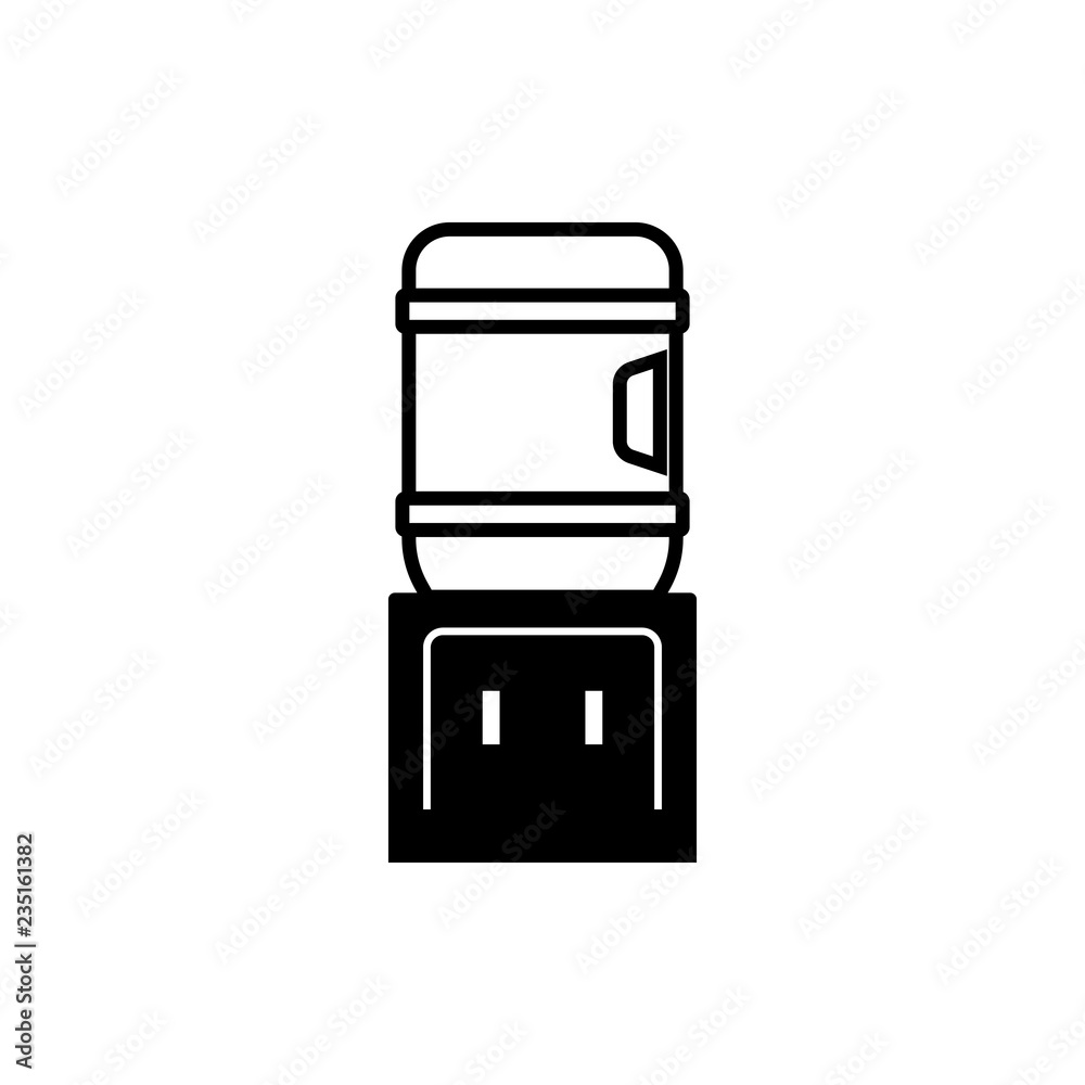 Black flat line vector icon for simple office water cooler on white background. Black flat line vector icon for simple office water cooler on white background.