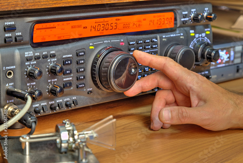 Modern high frequency radio amateur transceiver closeup