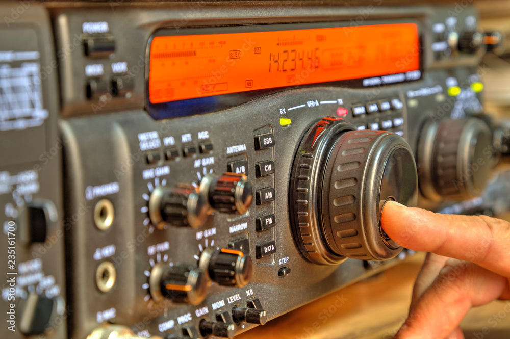 Modern high frequency radio amateur transceiver closeup Modern high frequency radio amateur transceiver closeup