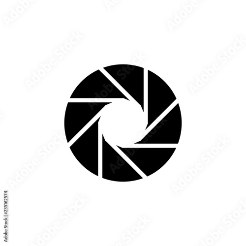 Black isolated symbol of camera lens shutter diaphragm aperture.