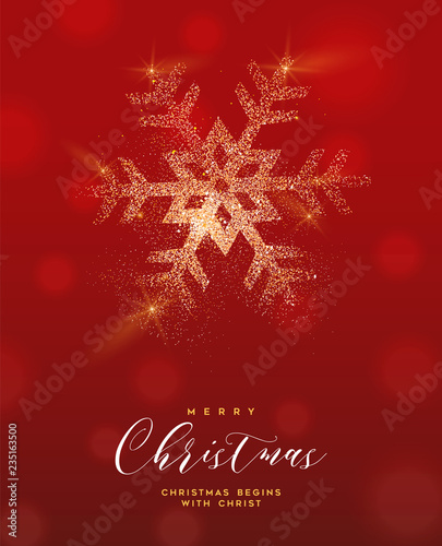 Christmas gold glitter snowflake greeting card