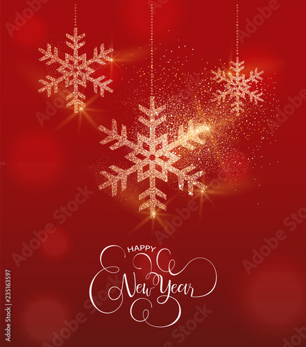 New Year gold glitter snowflake greeting card