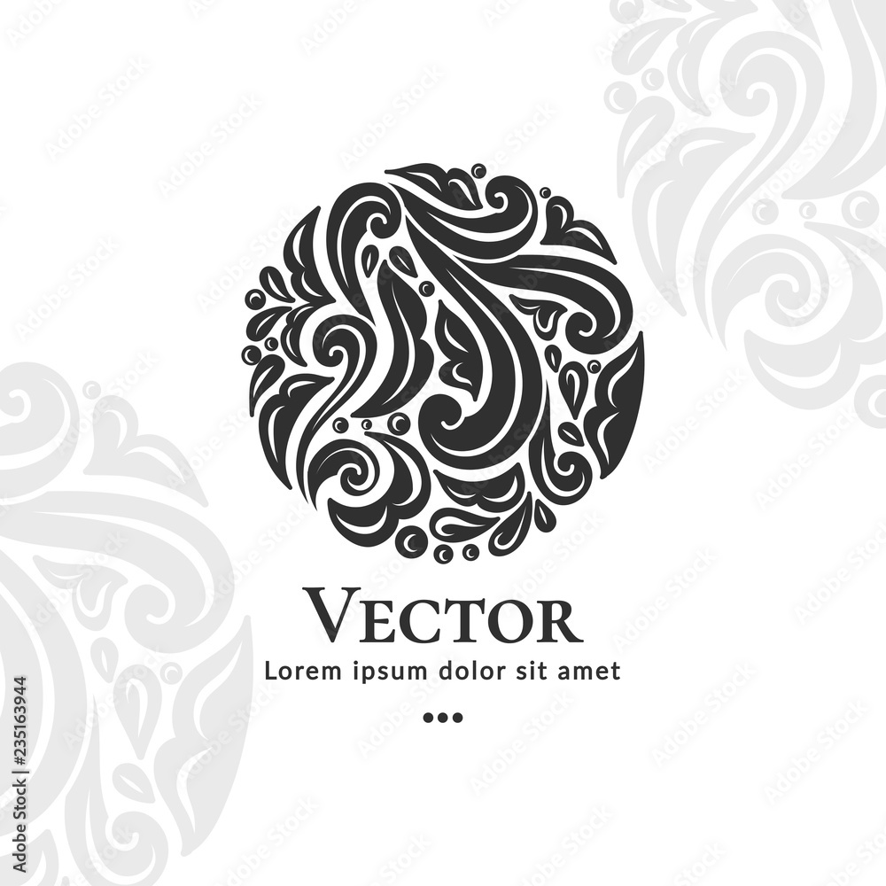 Black abstract emblem. Elegant, classic vector. Can be used for jewelry, beauty and fashion industry. Great for logo, monogram, invitation, flyer, menu, brochure, background, or any desired idea.