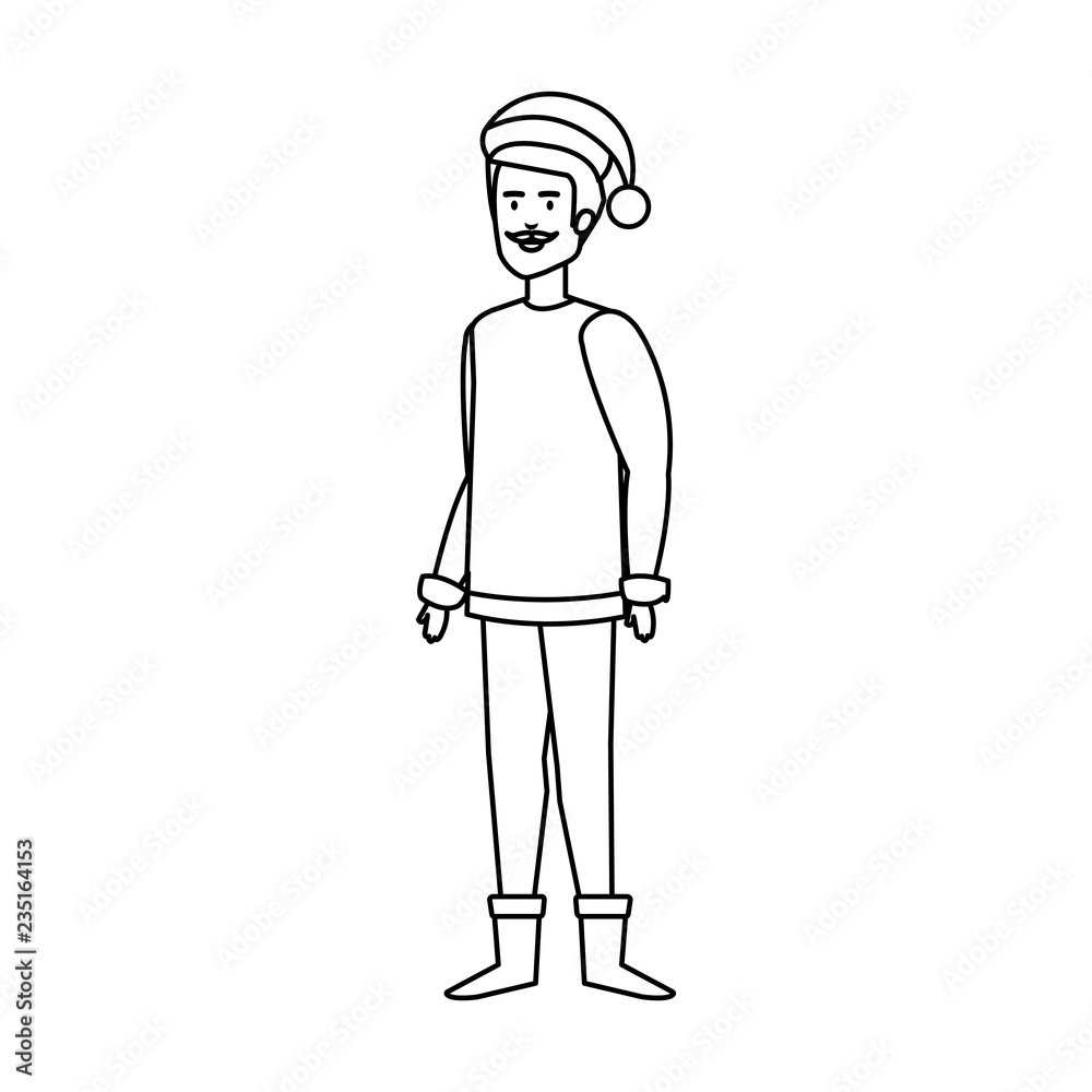 young man with christmas sweater and hat young man with christmas sweater and hat