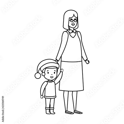 grandmother and grandson with december clothes
