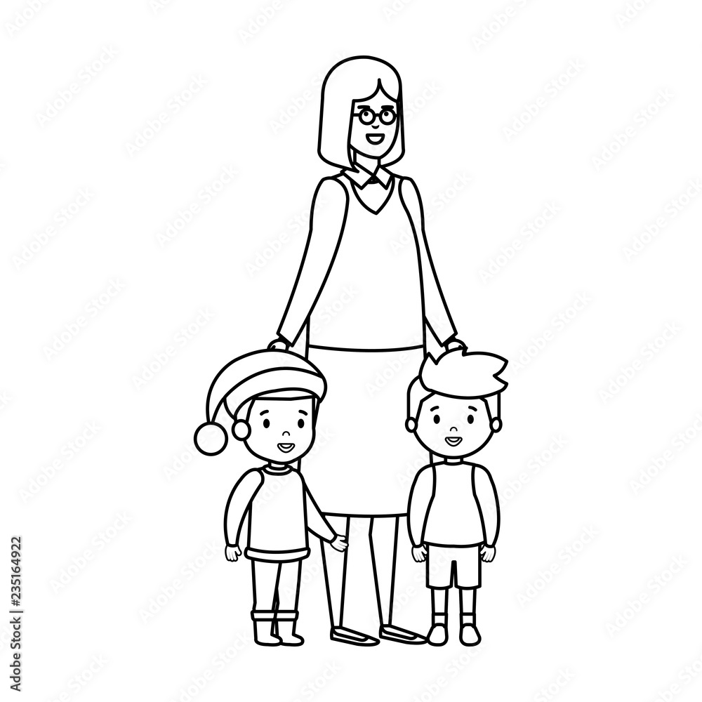 grandmother and kids with december clothes grandmother and kids with december clothes