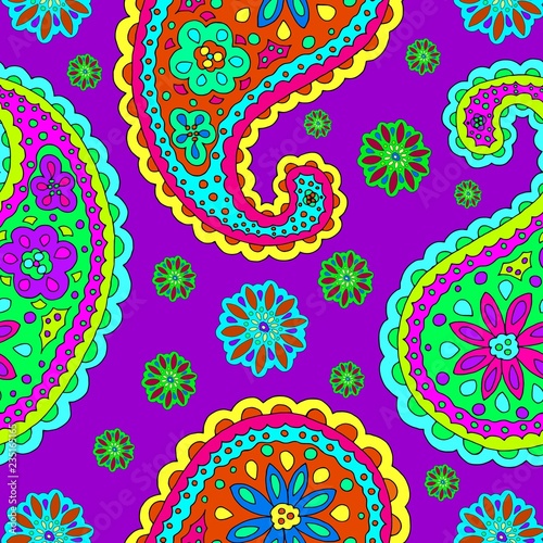 Bright hand-drawn ornament with unusual patterns in cartoon style.