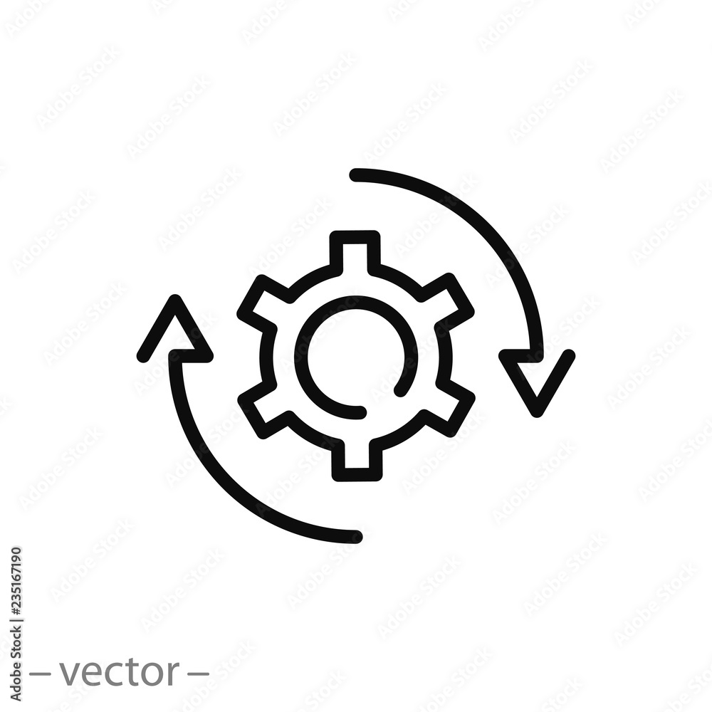 gear rotation icon, workflow line sign on white background - editable vector illustration eps10 gear rotation icon, workflow line sign on white background - editable vector illustration eps10