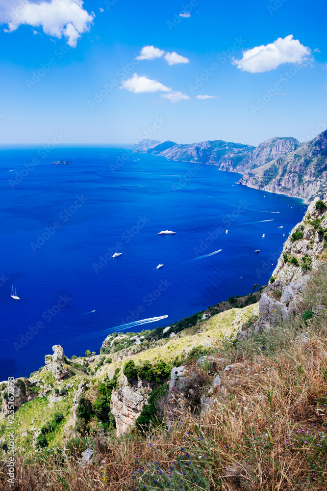 Breathtaking view of Amalfi Coast from Sentiero degli Dei - The Path of the Gods hike, Southern Italy highlight