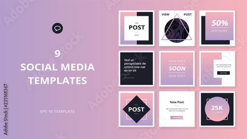 Square web banners for social media. Post layout templates.