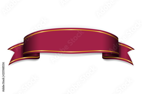Vinous ribbon banner. Satin blank. Design label scroll ribbon bow blank element isolated on white background. Empty banner template for greeting, advertising, decoration. Vector illustration