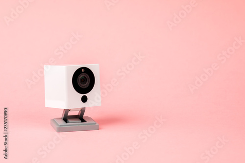 white webcam on pink background, object, Internet, technology concept